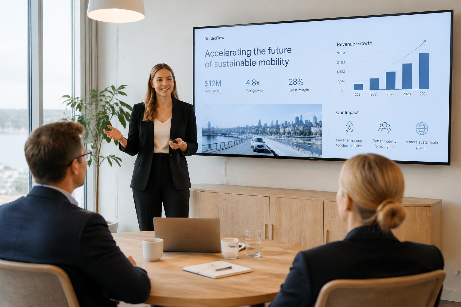 Grundare presenterar en pitch för investerare